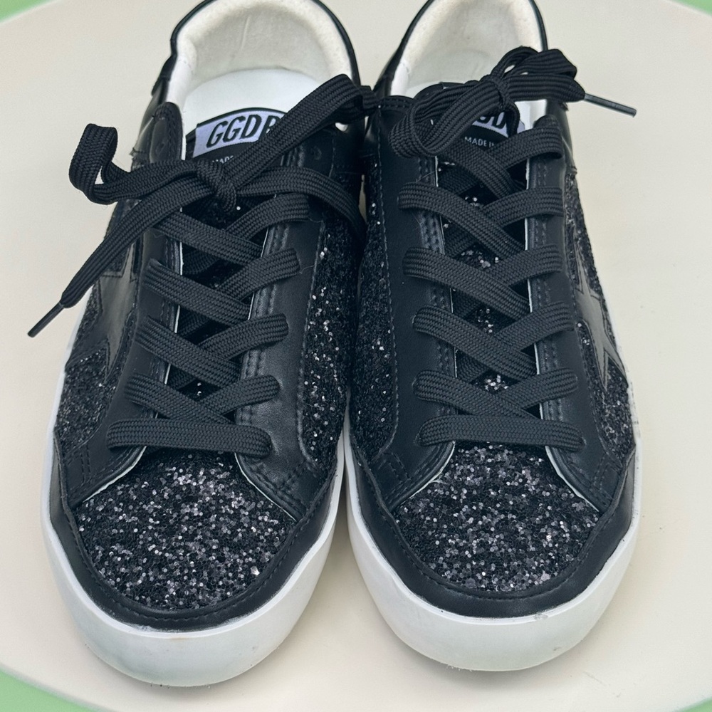 NWOT Limited Edition Golden Goose Black Nappa Superstar Glitter Star Shoes SZ 40 - Picture 8 of 16